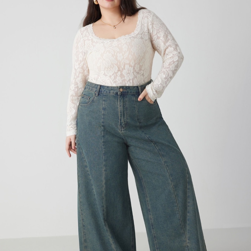 NEW! PLUS SIZE! Cider Jeans Wide Leg Size 1X Medium Wash Baggy Structured